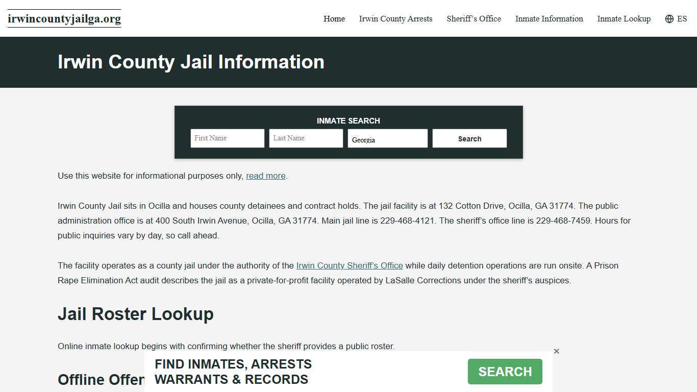Irwin County, GA Jail Roster, Inmate Info